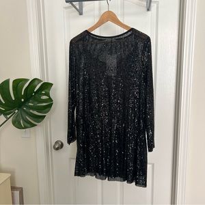 Zara long sleeve black sequin shift dress
